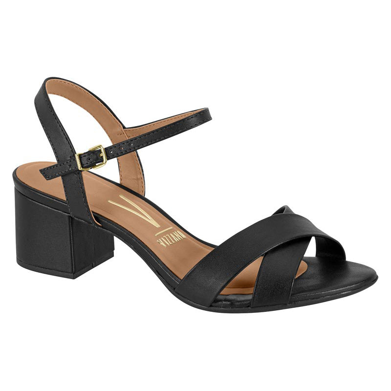 Black Ankle Strap Low Block Heels