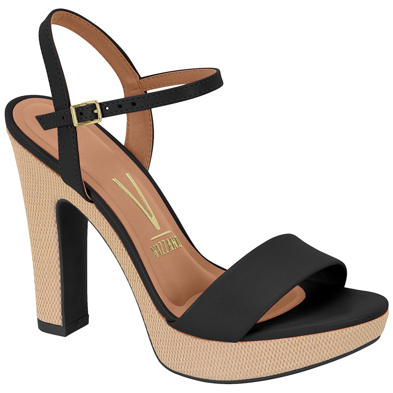 Black Straps Block Heels