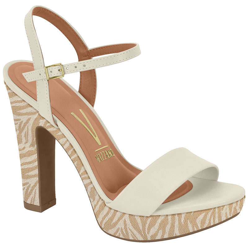 White Straps Print Block Heels