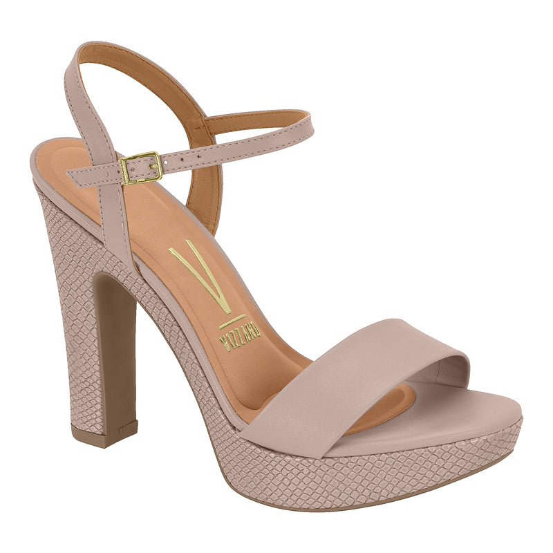 Beige Textured Block Heels