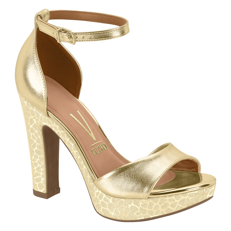 Gold Ankle Strap Block Heels