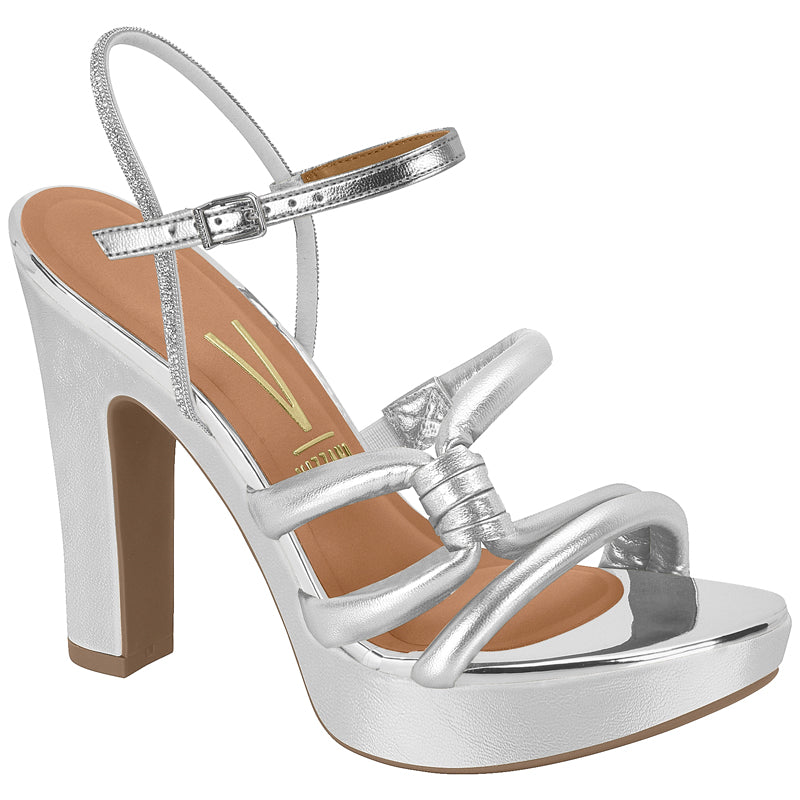 Silver Strappy Block Heels