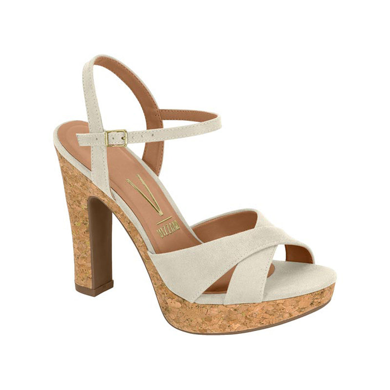 White Strap Natural Block Heels