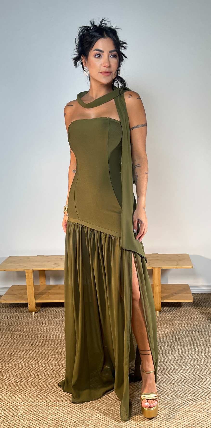 Olive Strapless Gown