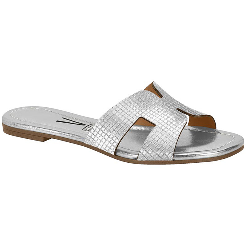 Textured Silver Slide Sandals