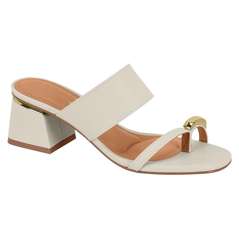 Creme Slide Low Block Heels