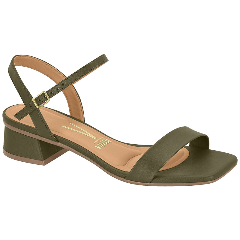 Olive Ankle Strap Low Block Heels