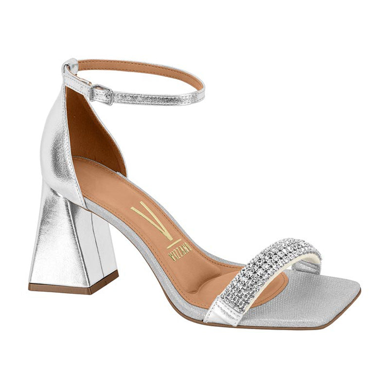 Glitter Strap Silver Block Heels