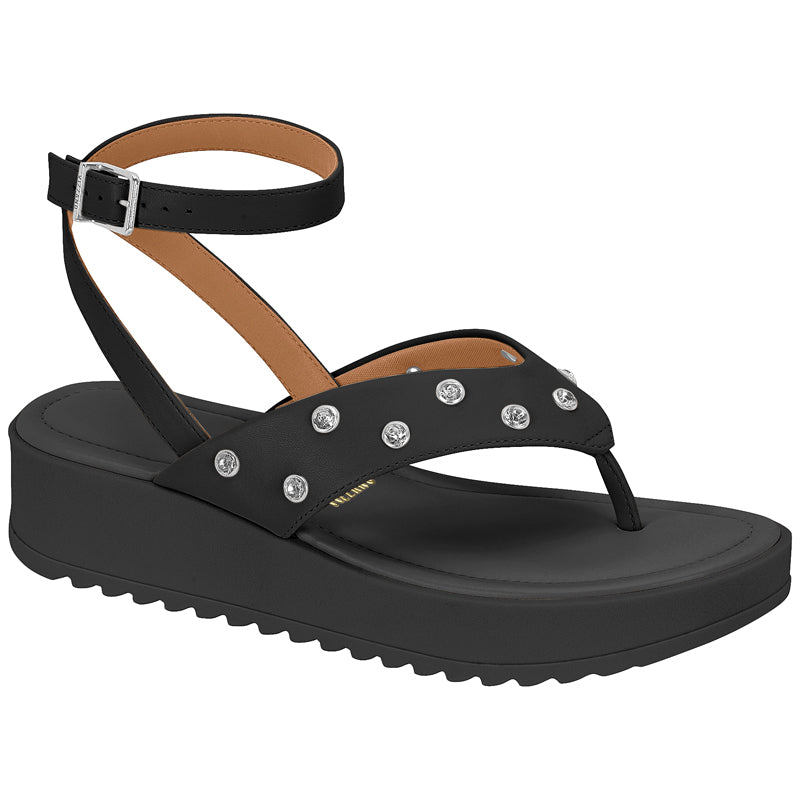 Black Ankle Strap Studded Platform Sandals