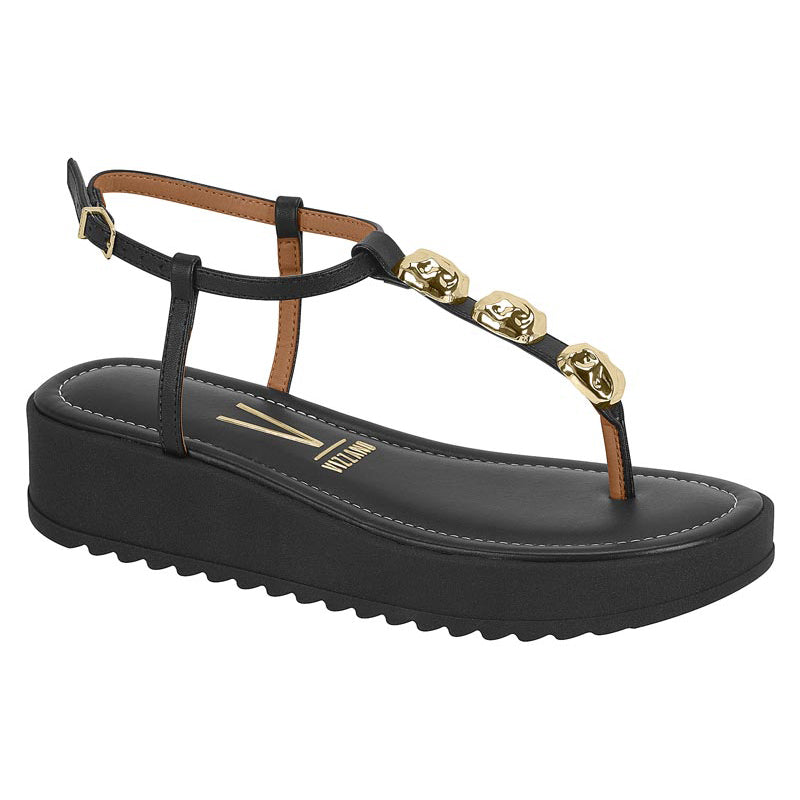 Gold Studded Black Chunky Sandals