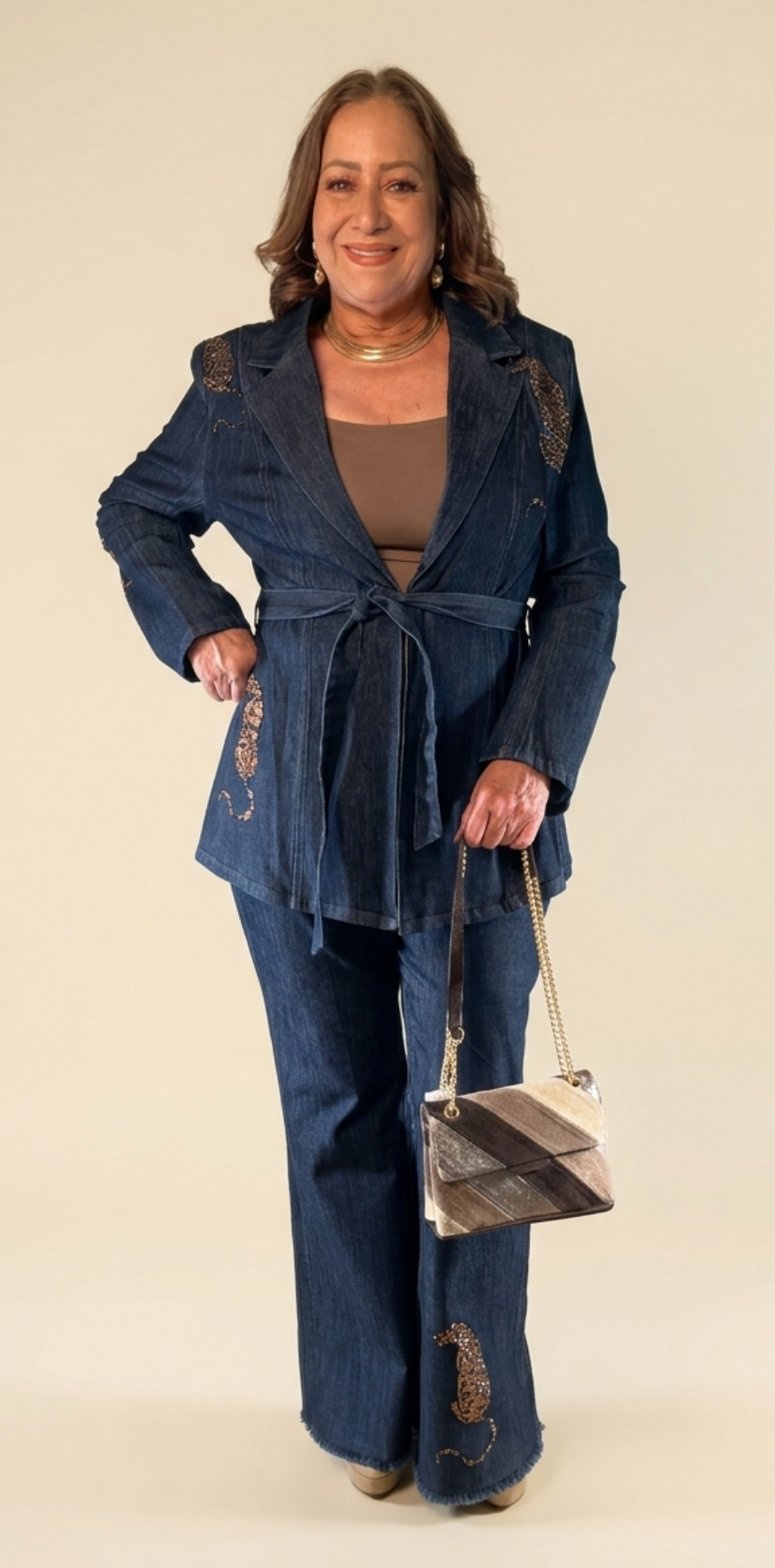 Dark-Wash Denim Wide-Flare Pants