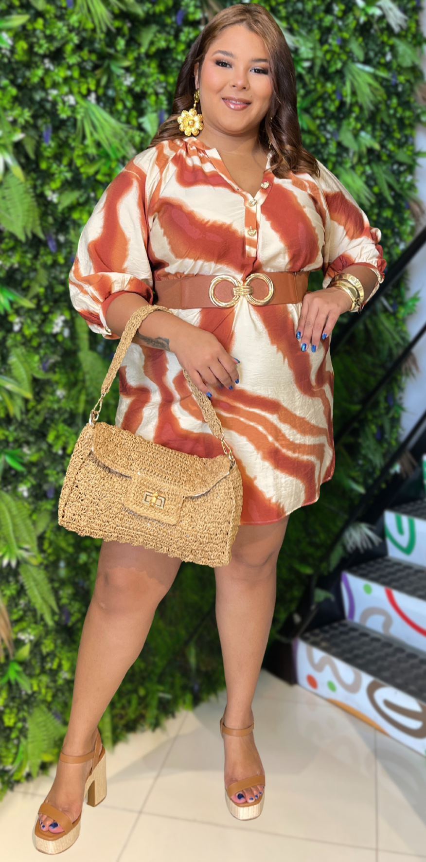 Orange Print Minidress