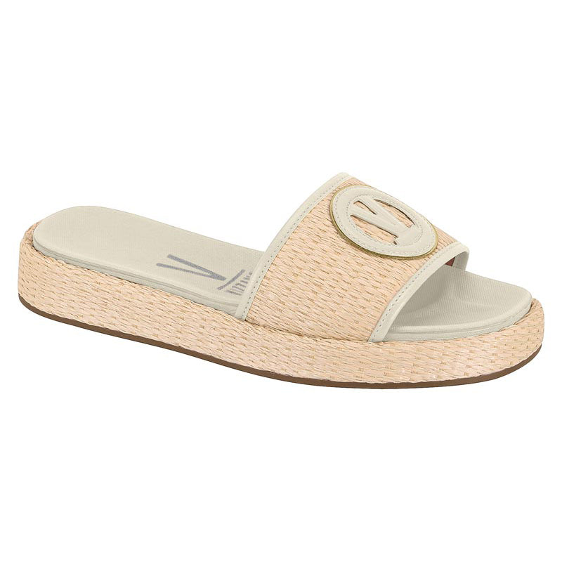 White and Beige Slide Sandals