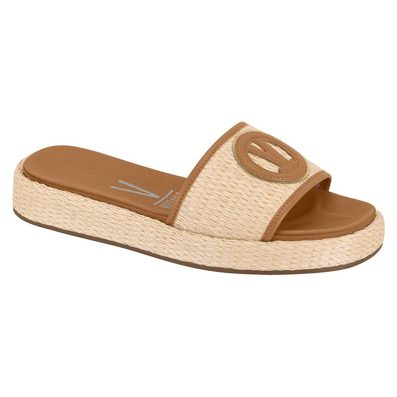 Tan and Beige Slide Sandals