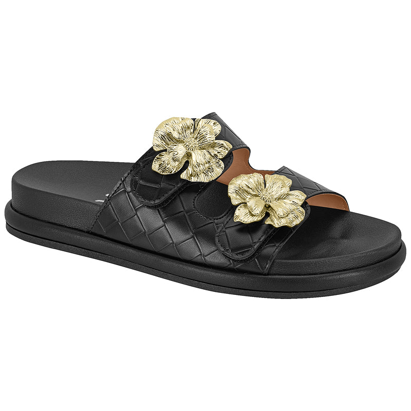 Gold Floral Black Sandals