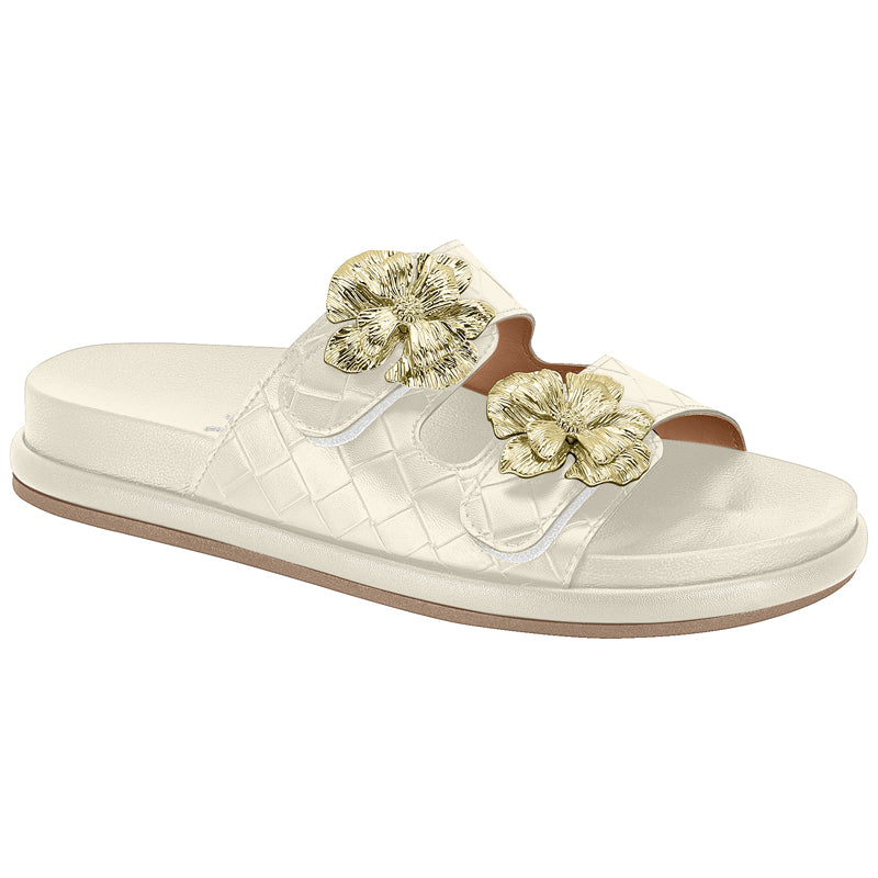 Gold Floral White Sandals