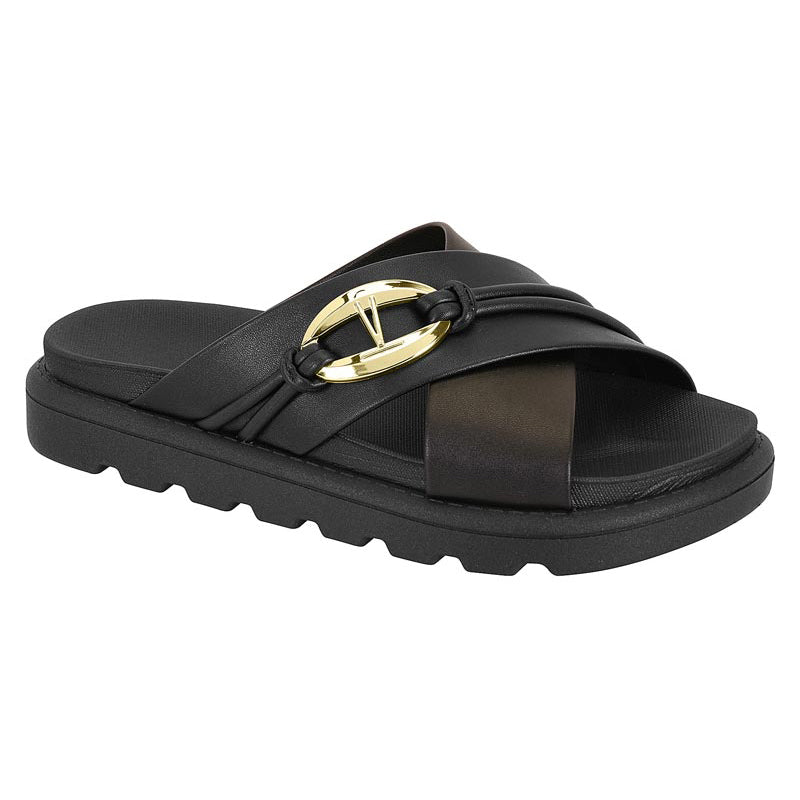 Black Cross Straps Slide Sandals