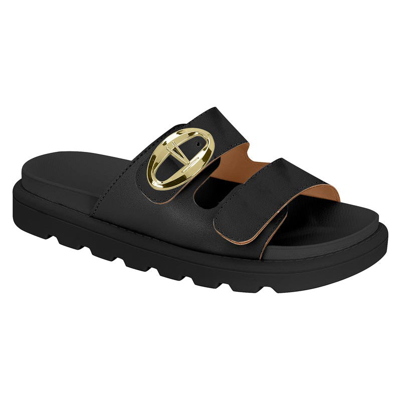 Gold Detail Black Chunky Sandals