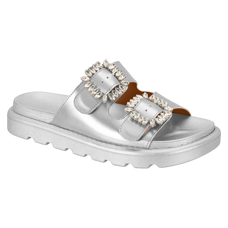 Silver Slide Chunky Sandals