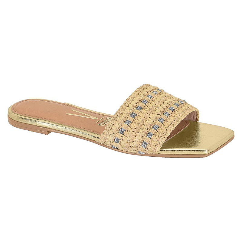 Beige Woven Gold Sandals