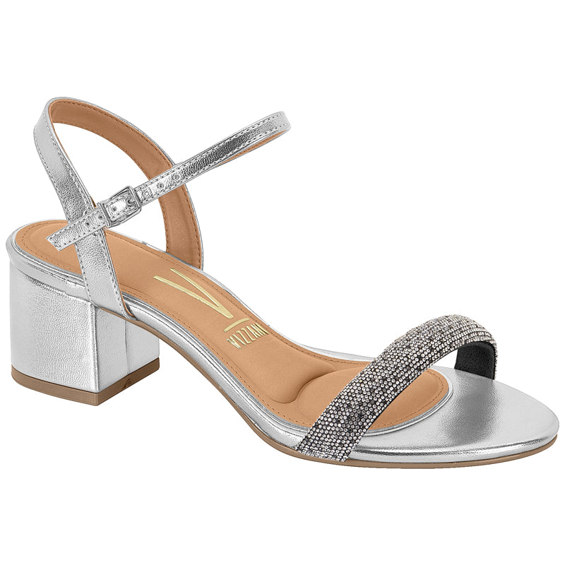 Silver Ankle Strap Block Heels