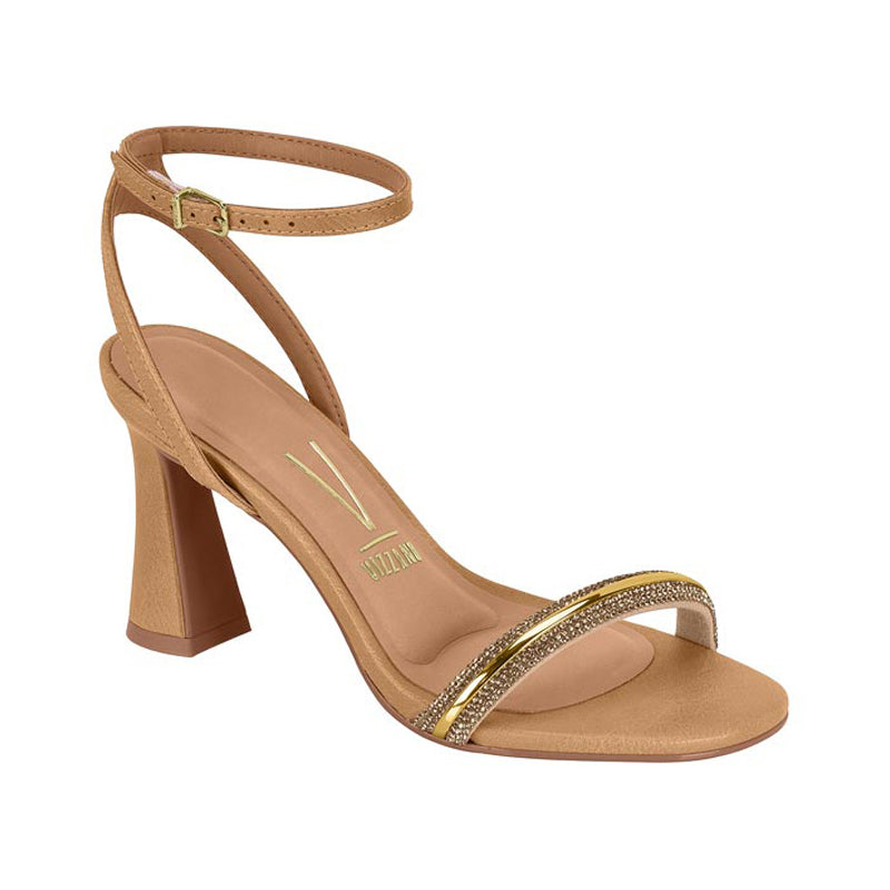 Gold Studded Strap Beige Heels