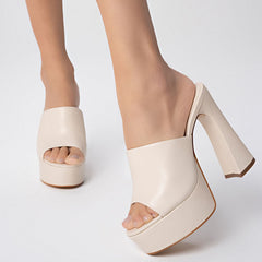 White Slide Block Heels