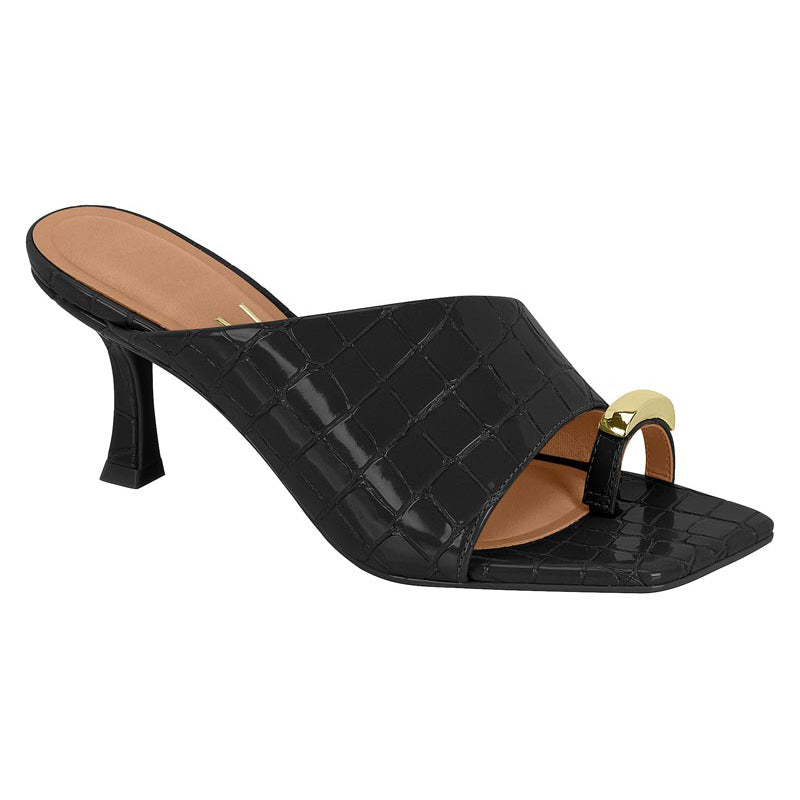 Black Textured Slide Heels