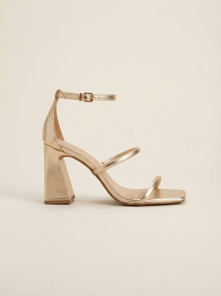 Strappy Metallic Block-Heel Sandals