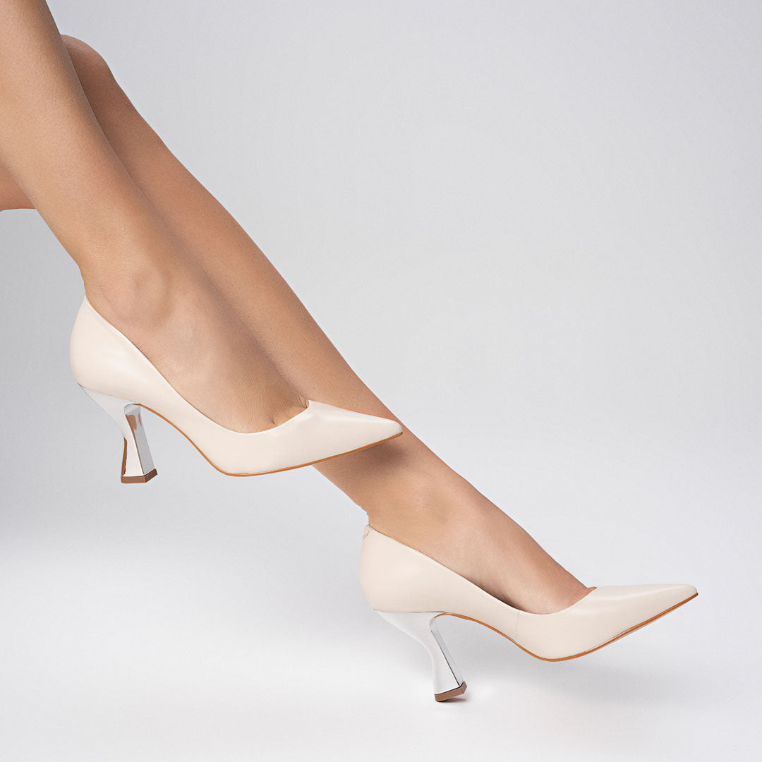 Cream Pointy Silver Heels