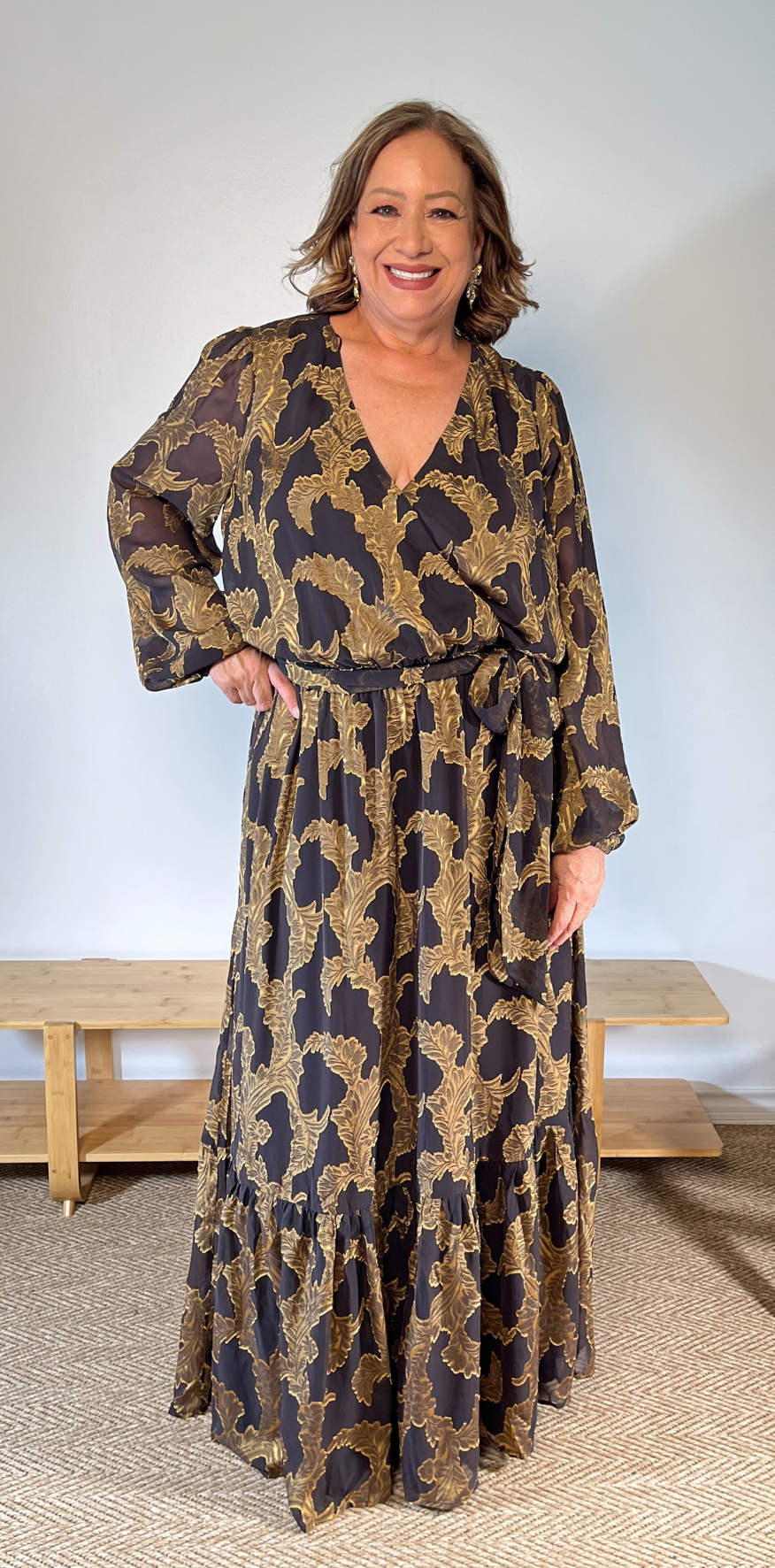 Black & Gold Leaf Print Dress