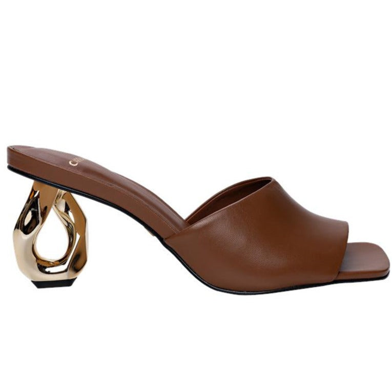 Brown Slide Gold Heels