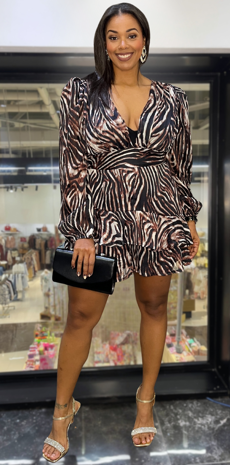 Black Animal Stripes Print Romper