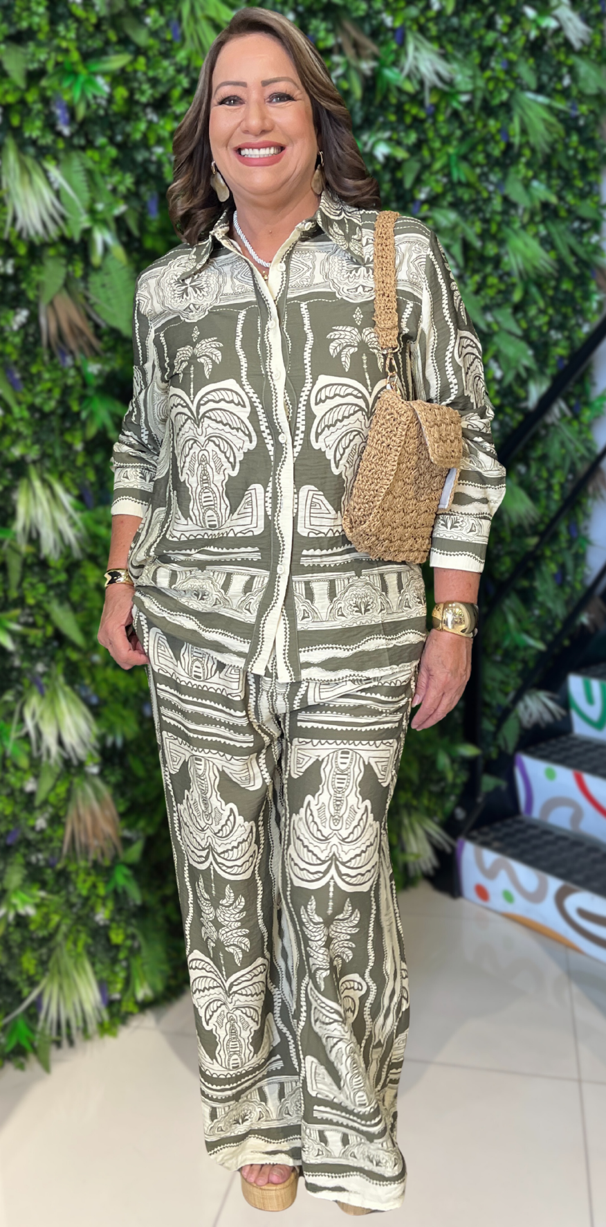 Olive Palm Print Pants