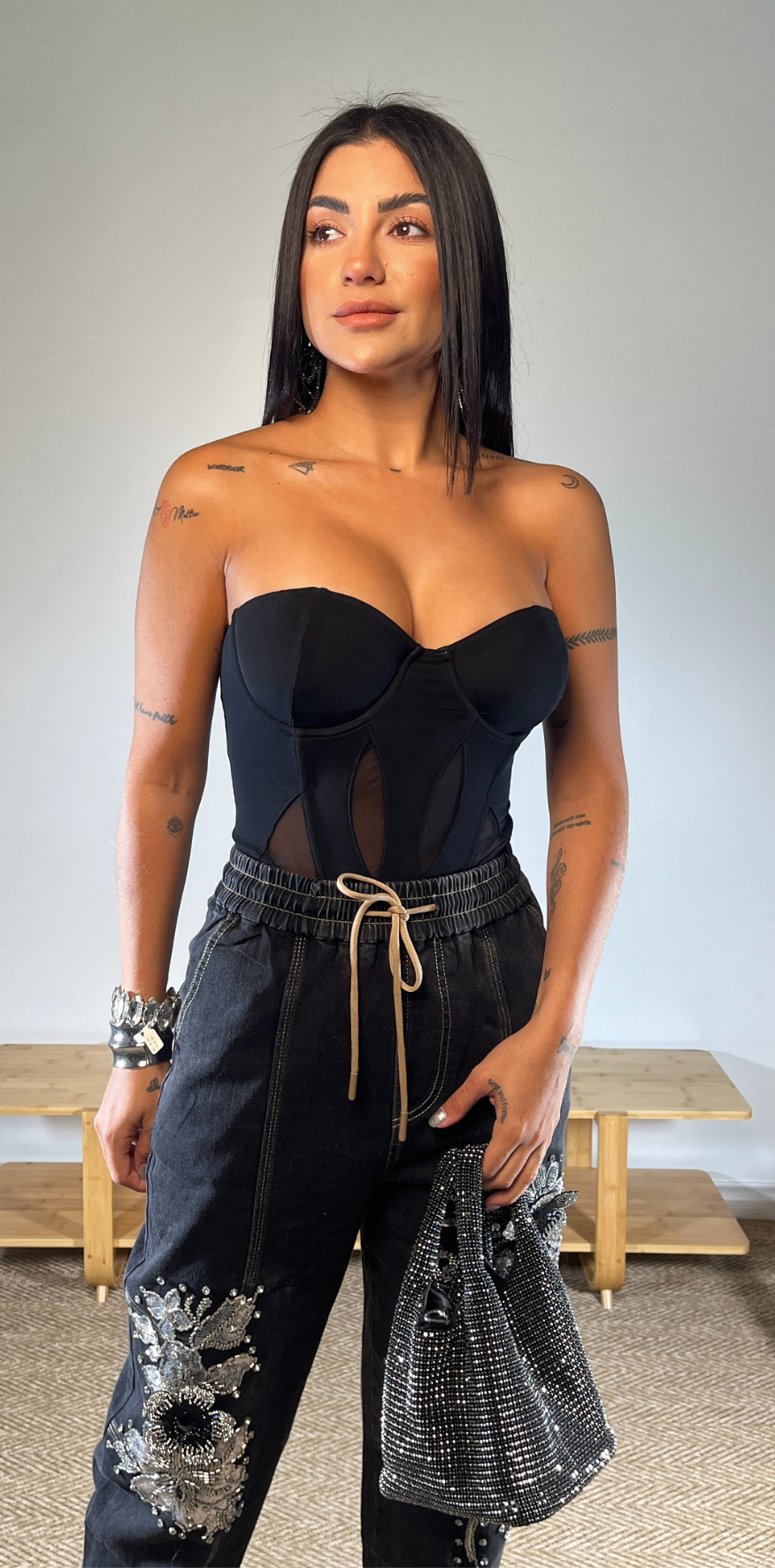 Black Strapless Bodysuit