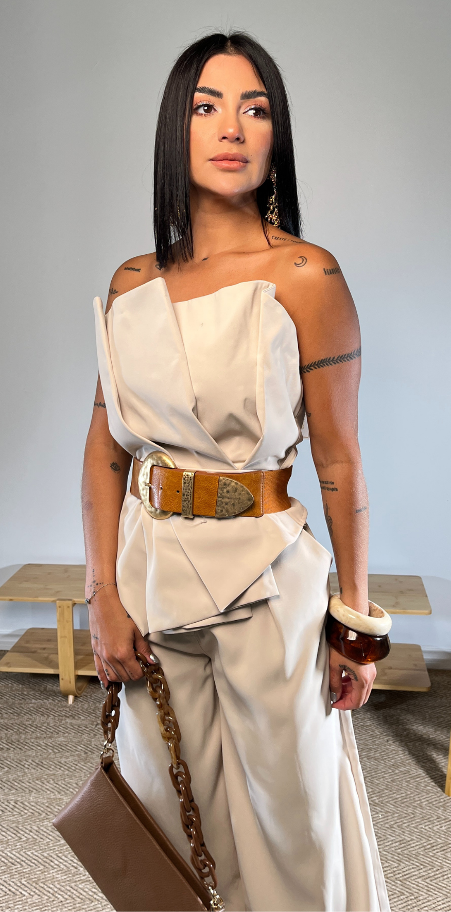 Beige Pleated Blouse