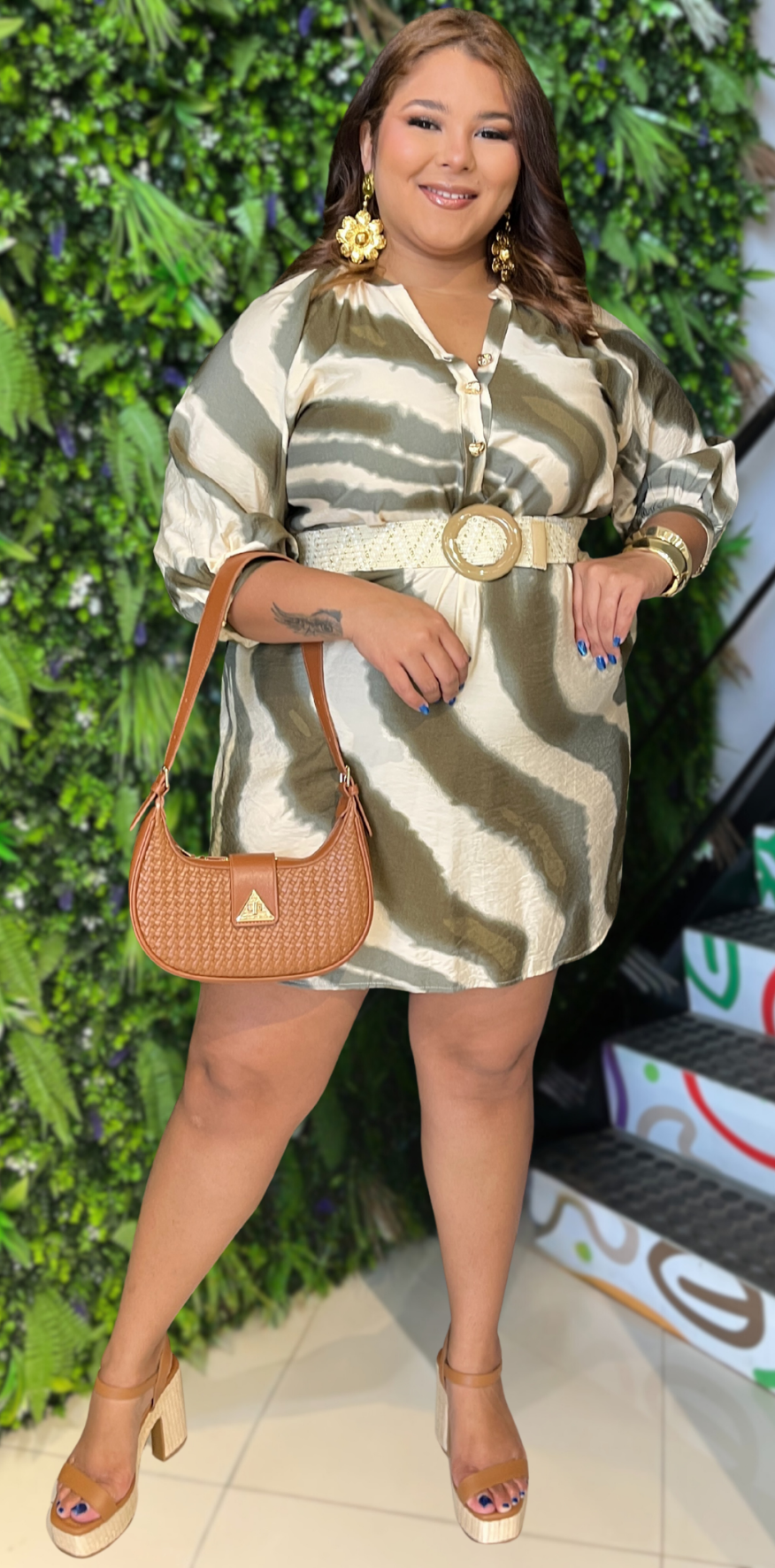 Olive Print Minidress