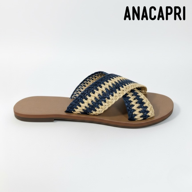 Navy and Creme Slide Sandals