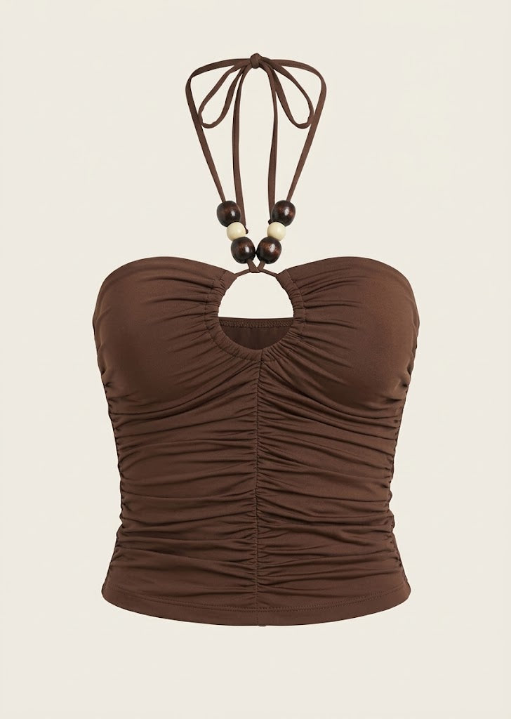 Beaded Halter Ruched Top
