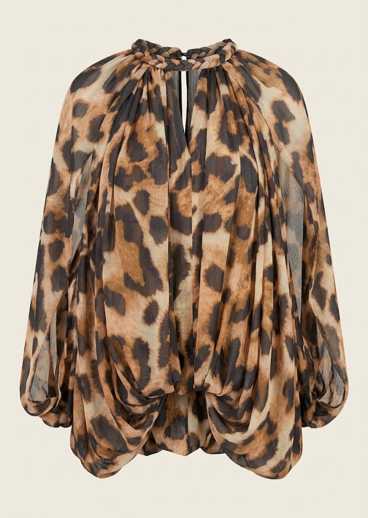 Leopard Print Draped Blouse