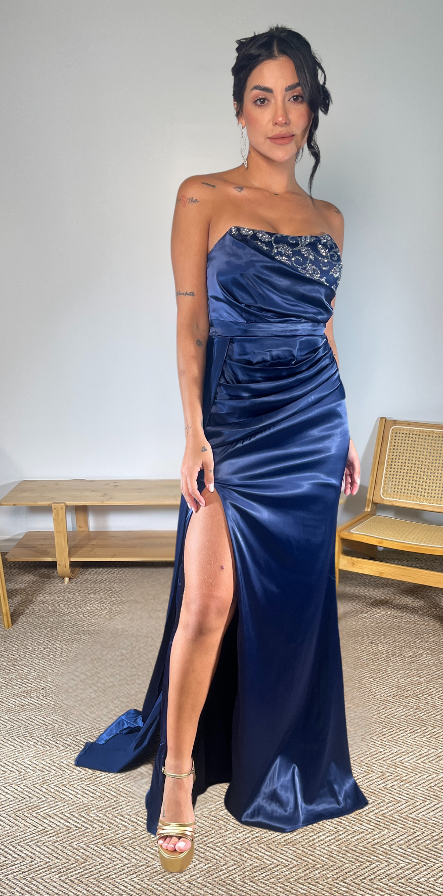 Silver Details Blue Dress