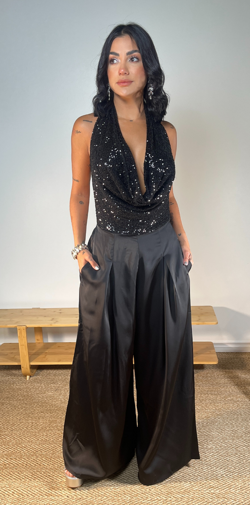 Black Sequin Top Jumpsuit