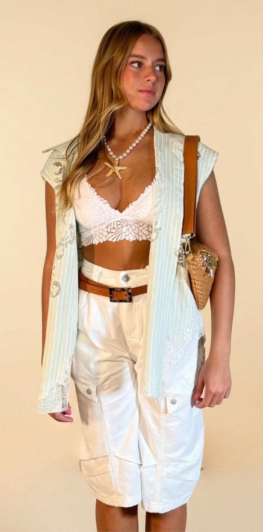 Pinstripe Lace Embroidery Blouse