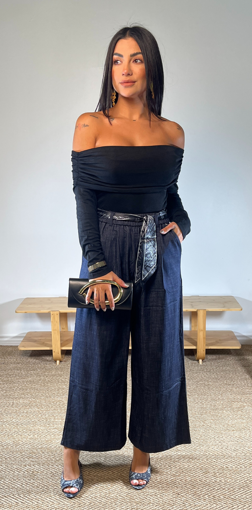 Navy Wide Leg Trousers