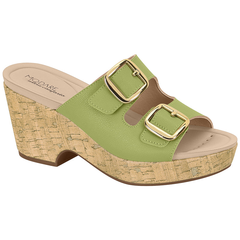 Green Slide Chunky Block Heels