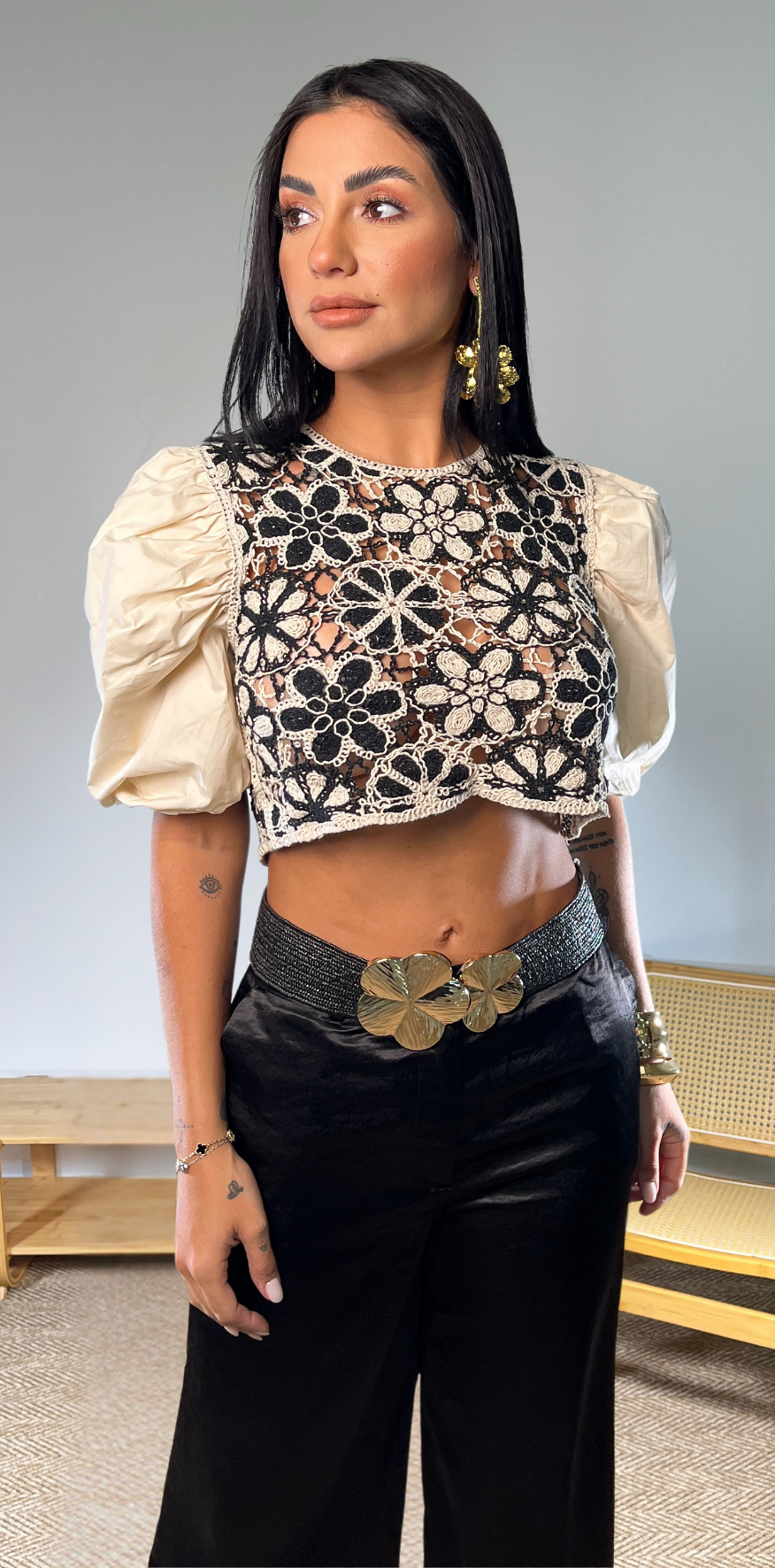 Black and White Crochet Crop Top