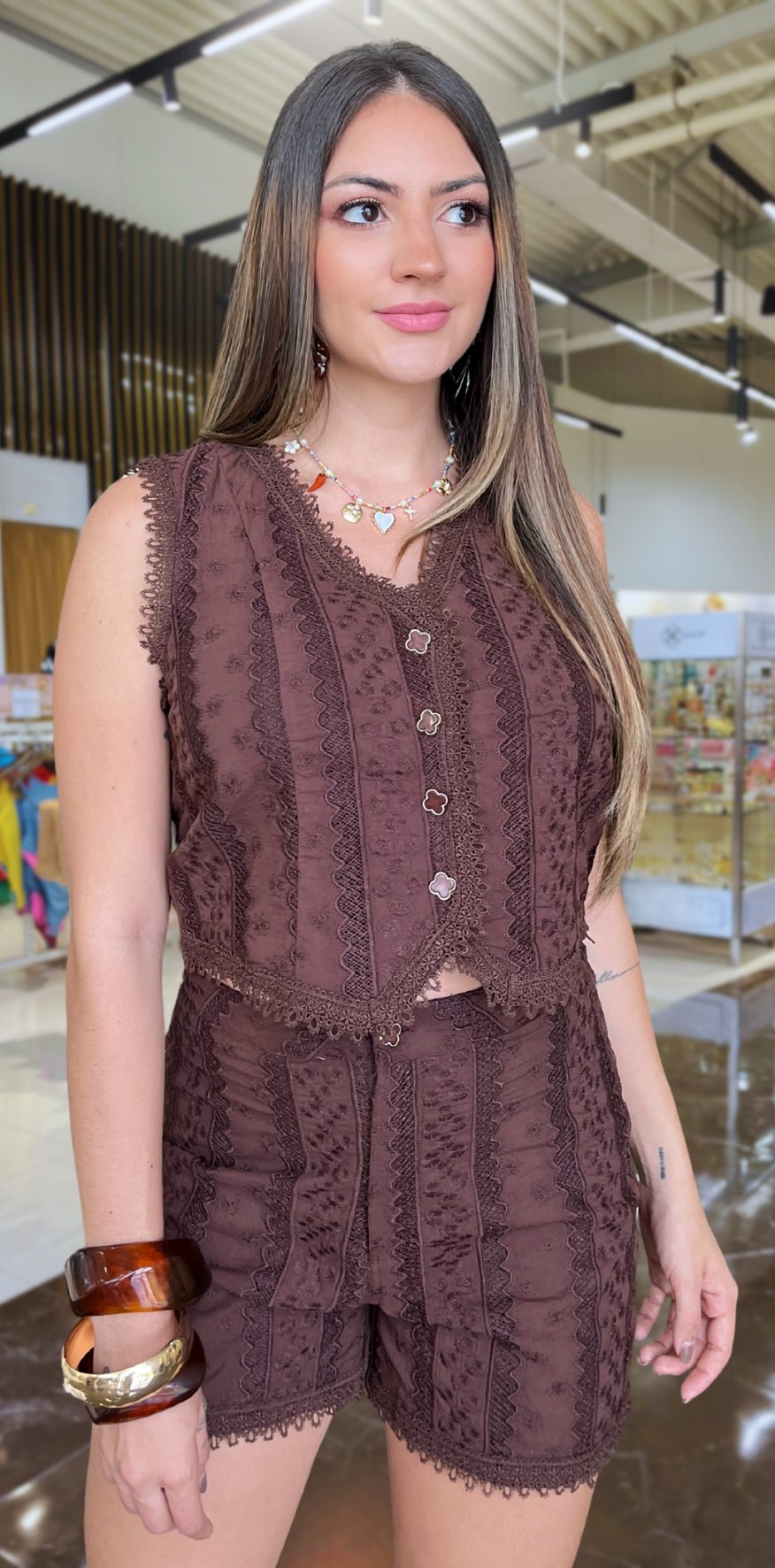 Brown Buttoned Vest Top