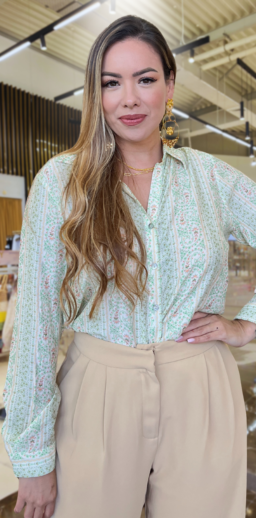 Green Mini Floral Blouse