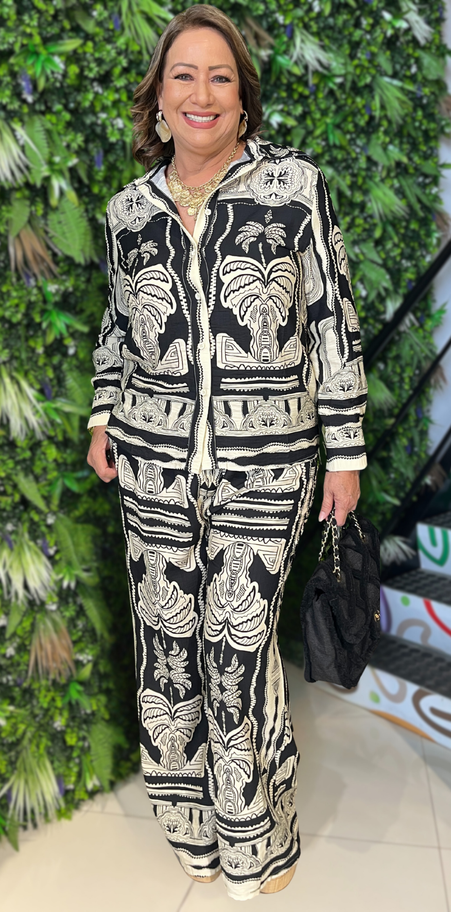 Black Palm Print Pants