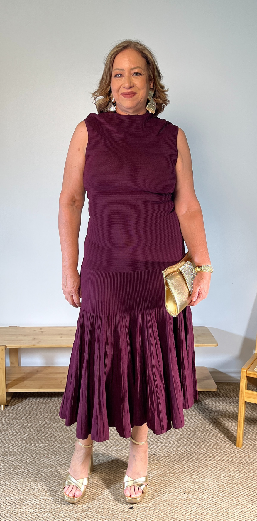 Burgundy Pleated Dress